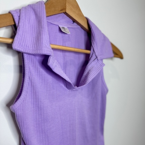 SSS Purple Sleeveless Collared Crop Top (XS) - Picture 3 of 6